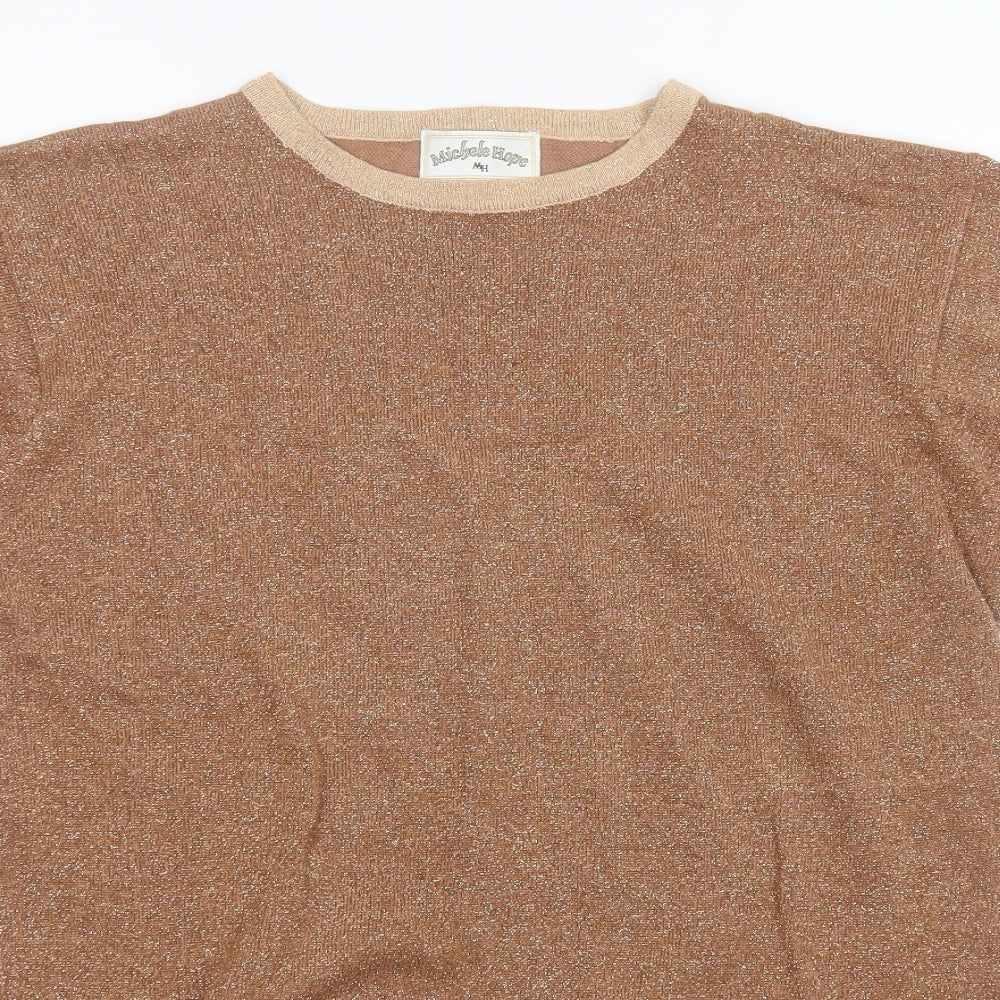 Michele Hope Womens Gold Round Neck  Ramie Pullover Jumper Size 14