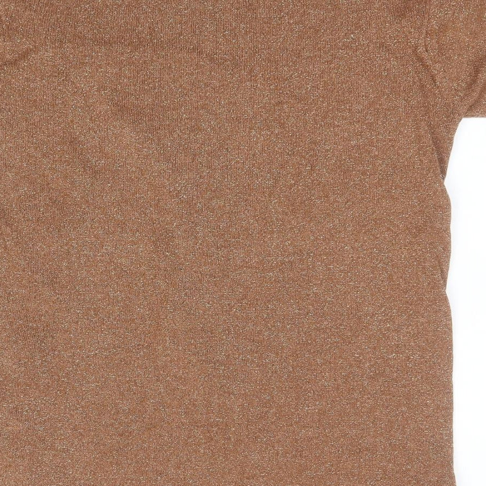Michele Hope Womens Gold Round Neck  Ramie Pullover Jumper Size 14