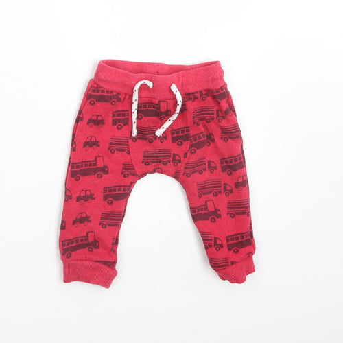 F&F Boys Red  Cotton Jogger Trousers Size 3-6 Months   - VEHICLES