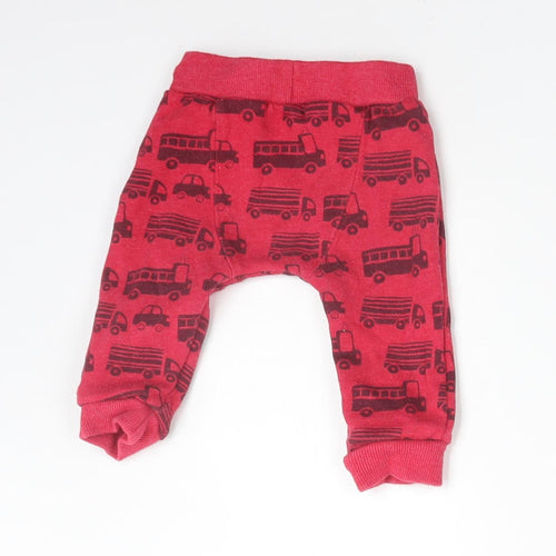 F&F Boys Red  Cotton Jogger Trousers Size 3-6 Months   - VEHICLES