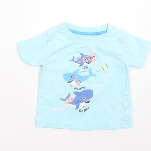 Peacocks Boys Blue  Cotton Basic T-Shirt Size 3-6 Months Round Neck  - BABY SHARK