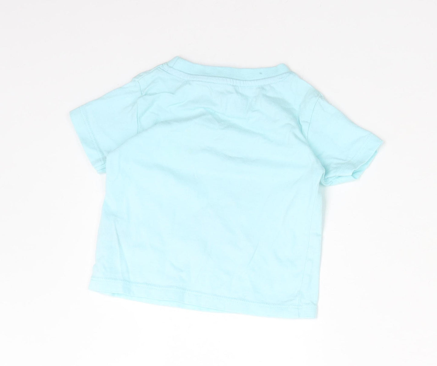 Peacocks Boys Blue  Cotton Basic T-Shirt Size 3-6 Months Round Neck  - BABY SHARK