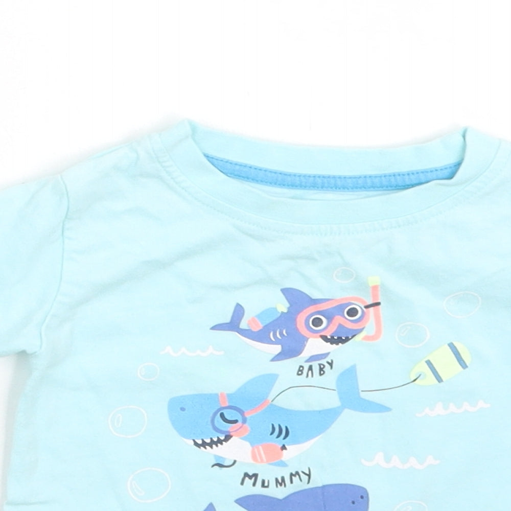 Peacocks Boys Blue  Cotton Basic T-Shirt Size 3-6 Months Round Neck  - BABY SHARK