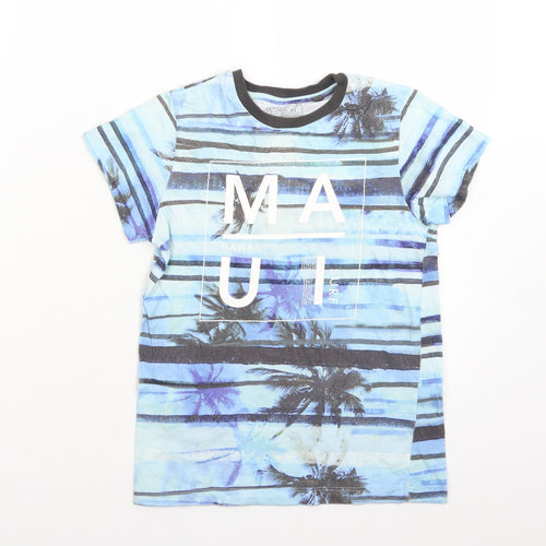 NEXT Boys Multicoloured Striped Cotton Basic T-Shirt Size 9 Years Round Neck  - MAUI. HAWAII