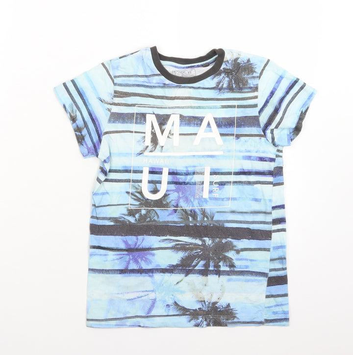 NEXT Boys Multicoloured Striped Cotton Basic T-Shirt Size 9 Years Round Neck  - MAUI. HAWAII