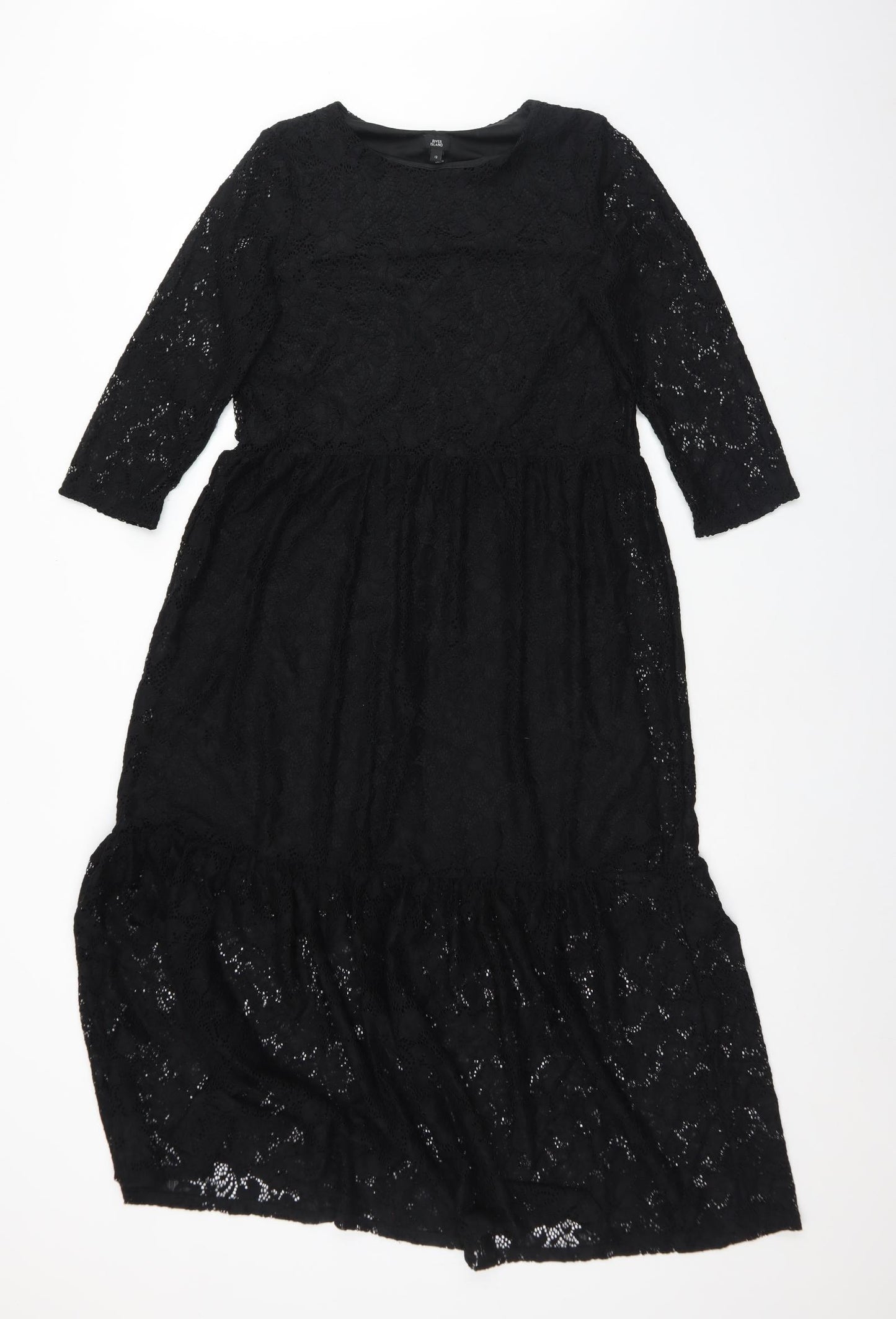 River Island Womens Black Floral  A-Line  Size 12  Round Neck