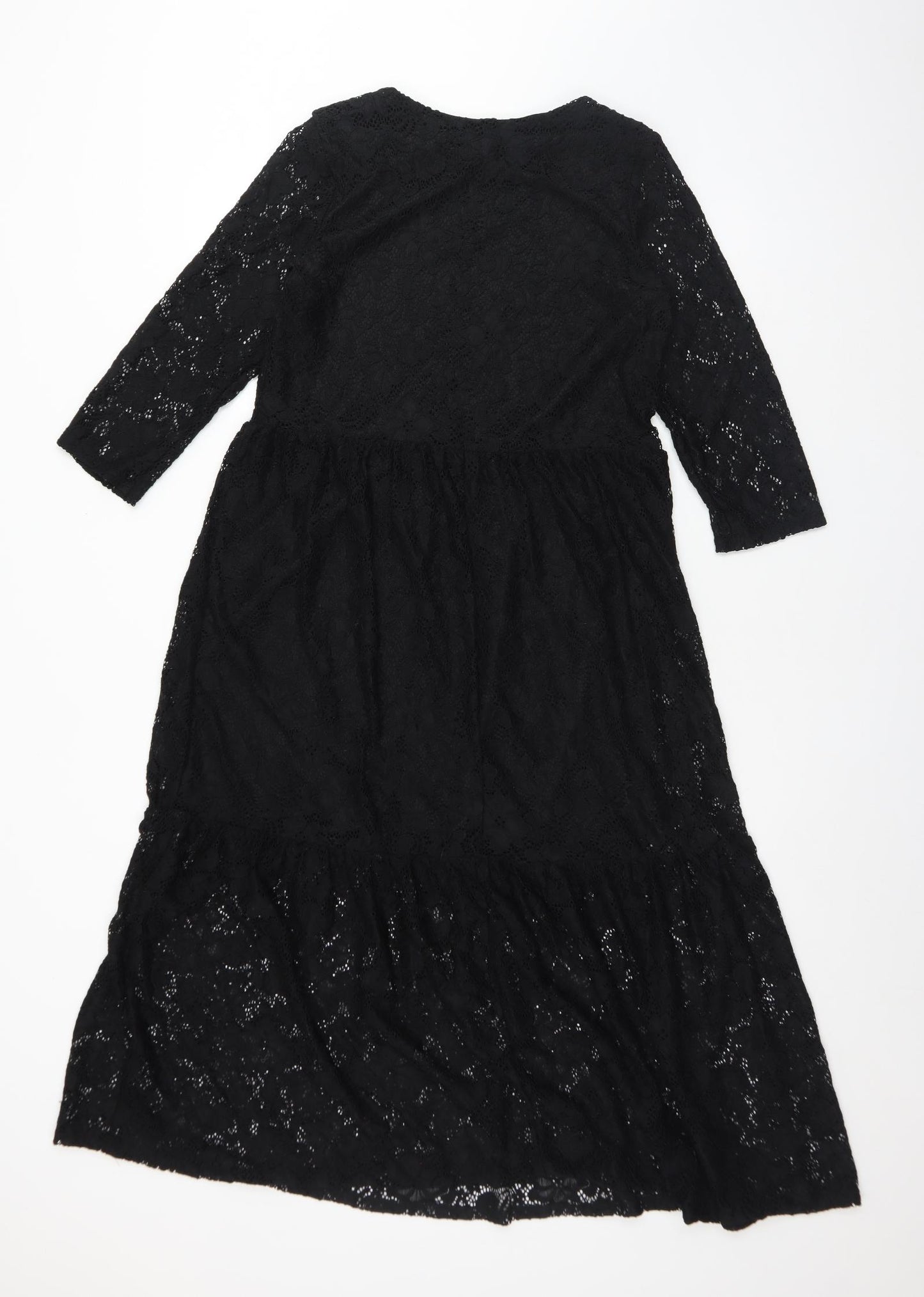 River Island Womens Black Floral  A-Line  Size 12  Round Neck