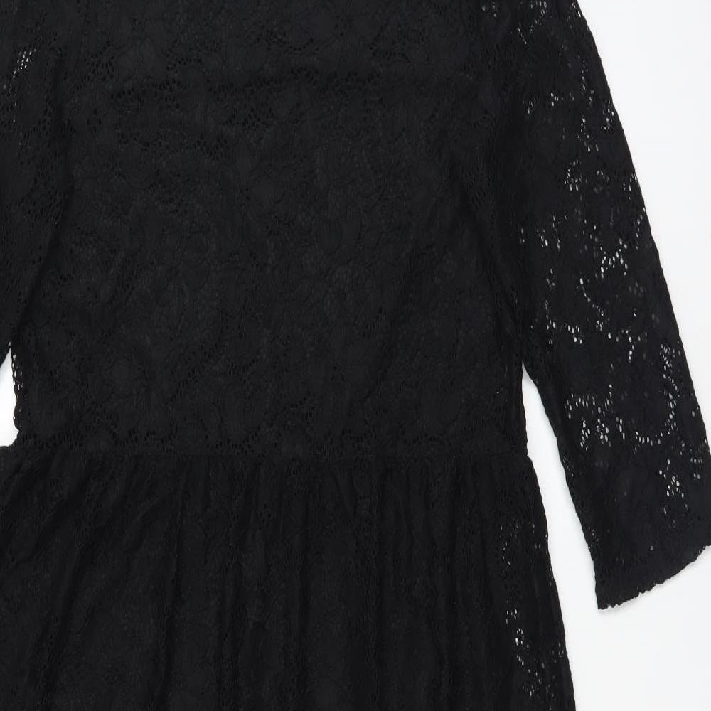 River Island Womens Black Floral  A-Line  Size 12  Round Neck
