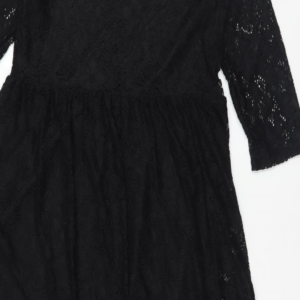 River Island Womens Black Floral  A-Line  Size 12  Round Neck