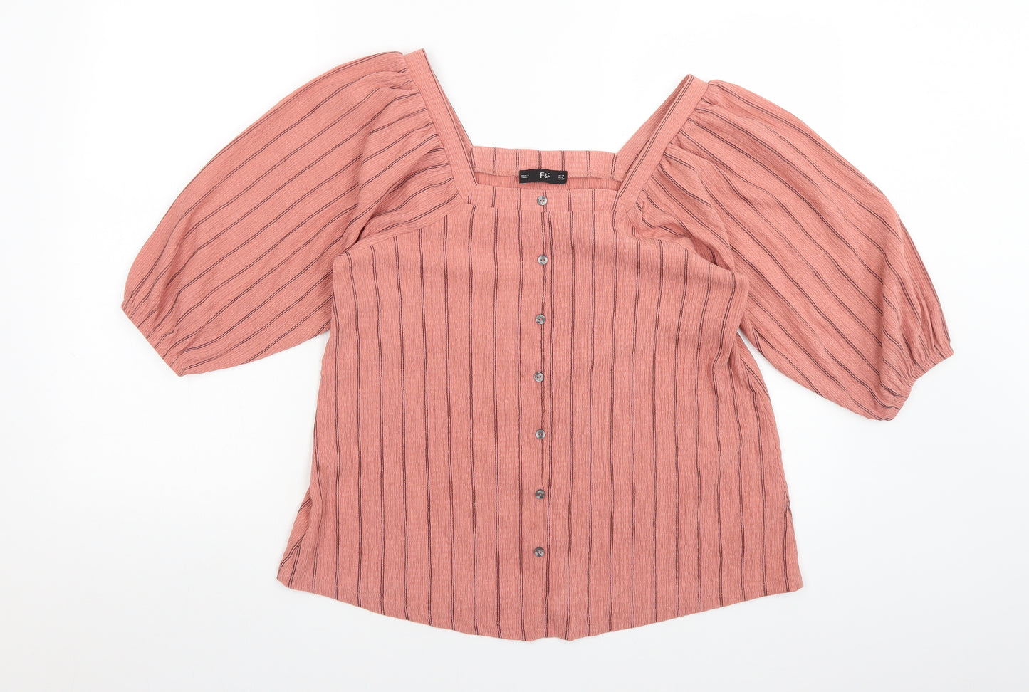 F&F Womens Multicoloured Striped Polyester Basic Blouse Size 10 Square Neck