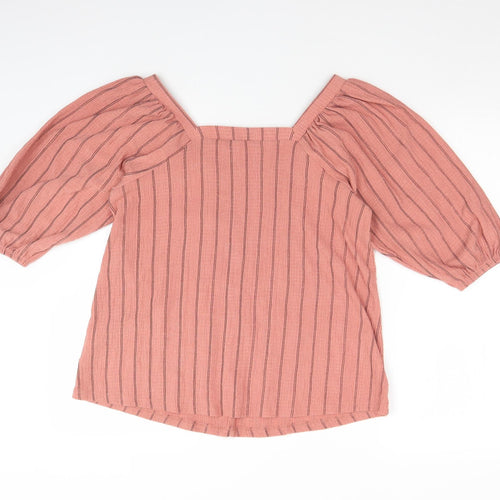 F&F Womens Multicoloured Striped Polyester Basic Blouse Size 10 Square Neck
