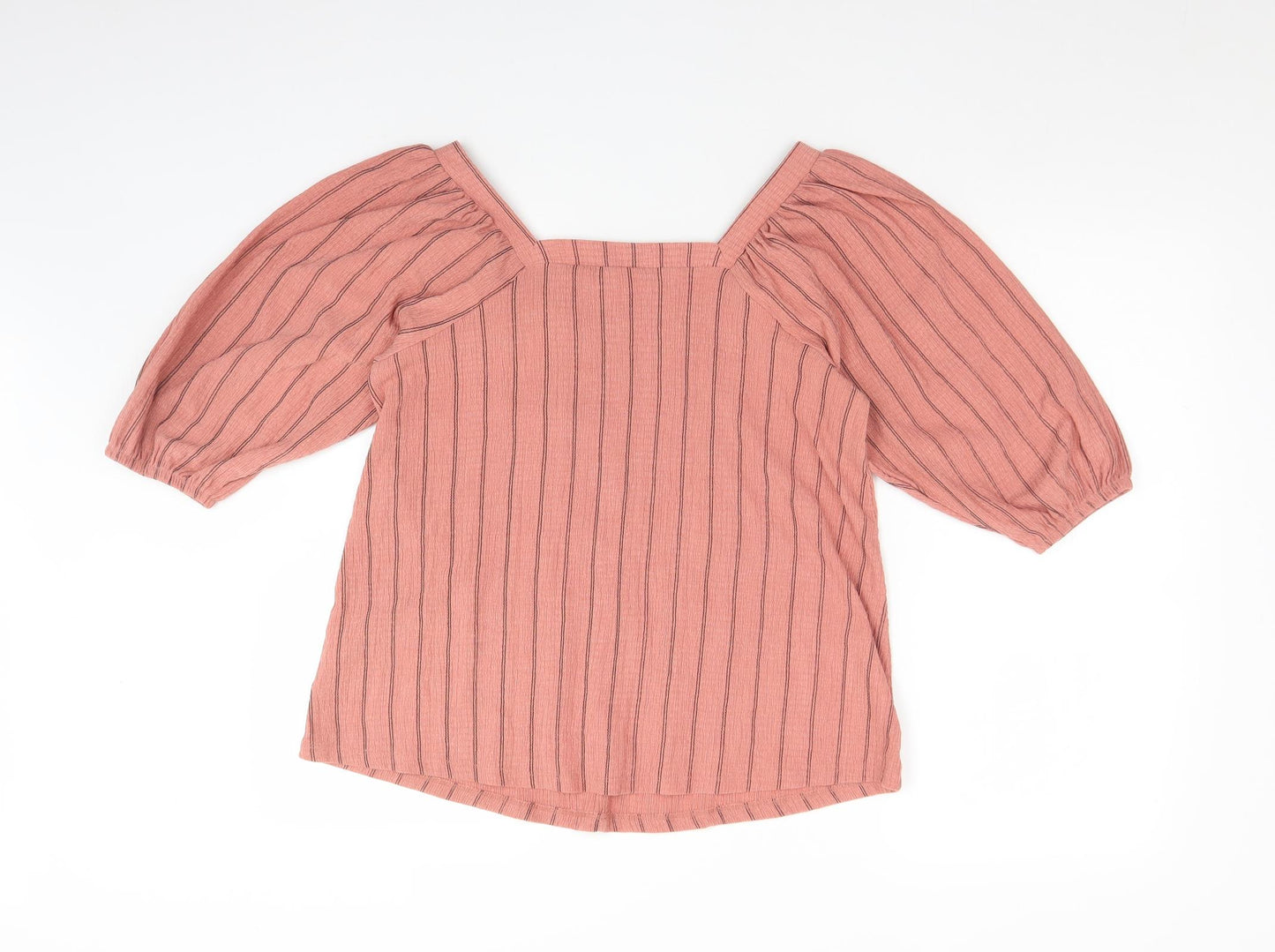 F&F Womens Multicoloured Striped Polyester Basic Blouse Size 10 Square Neck