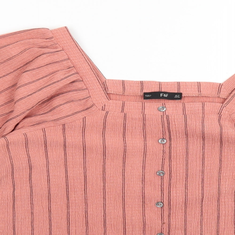 F&F Womens Multicoloured Striped Polyester Basic Blouse Size 10 Square Neck
