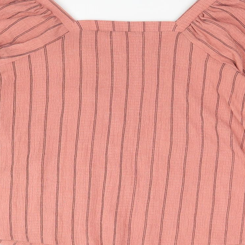 F&F Womens Multicoloured Striped Polyester Basic Blouse Size 10 Square Neck