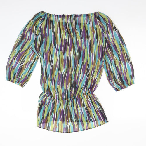 F&F Womens Multicoloured Geometric Polyester Basic T-Shirt Size 12 Off the Shoulder