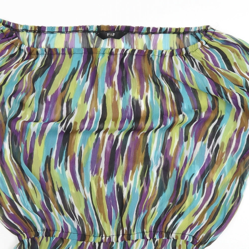 F&F Womens Multicoloured Geometric Polyester Basic T-Shirt Size 12 Off the Shoulder