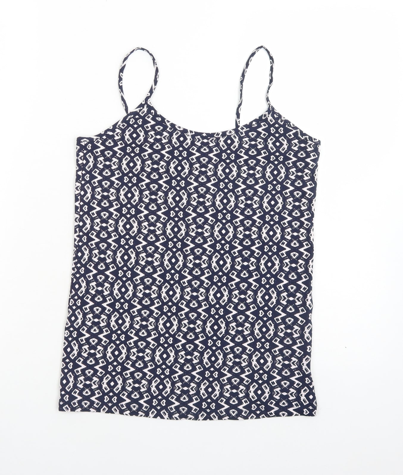 Peacocks Womens Multicoloured Geometric Cotton Camisole T-Shirt Size 12 Round Neck