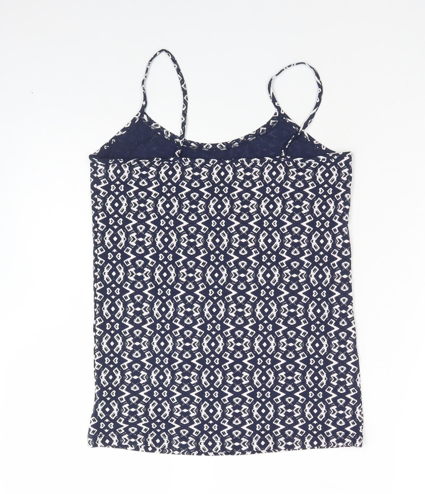Peacocks Womens Multicoloured Geometric Cotton Camisole T-Shirt Size 12 Round Neck