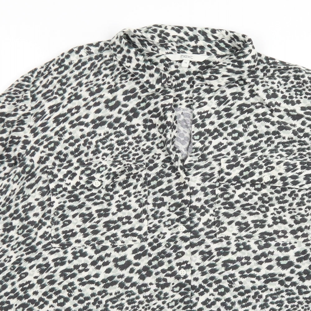 NEXT Womens Multicoloured Animal Print Viscose Basic Button-Up Size 14 Collared