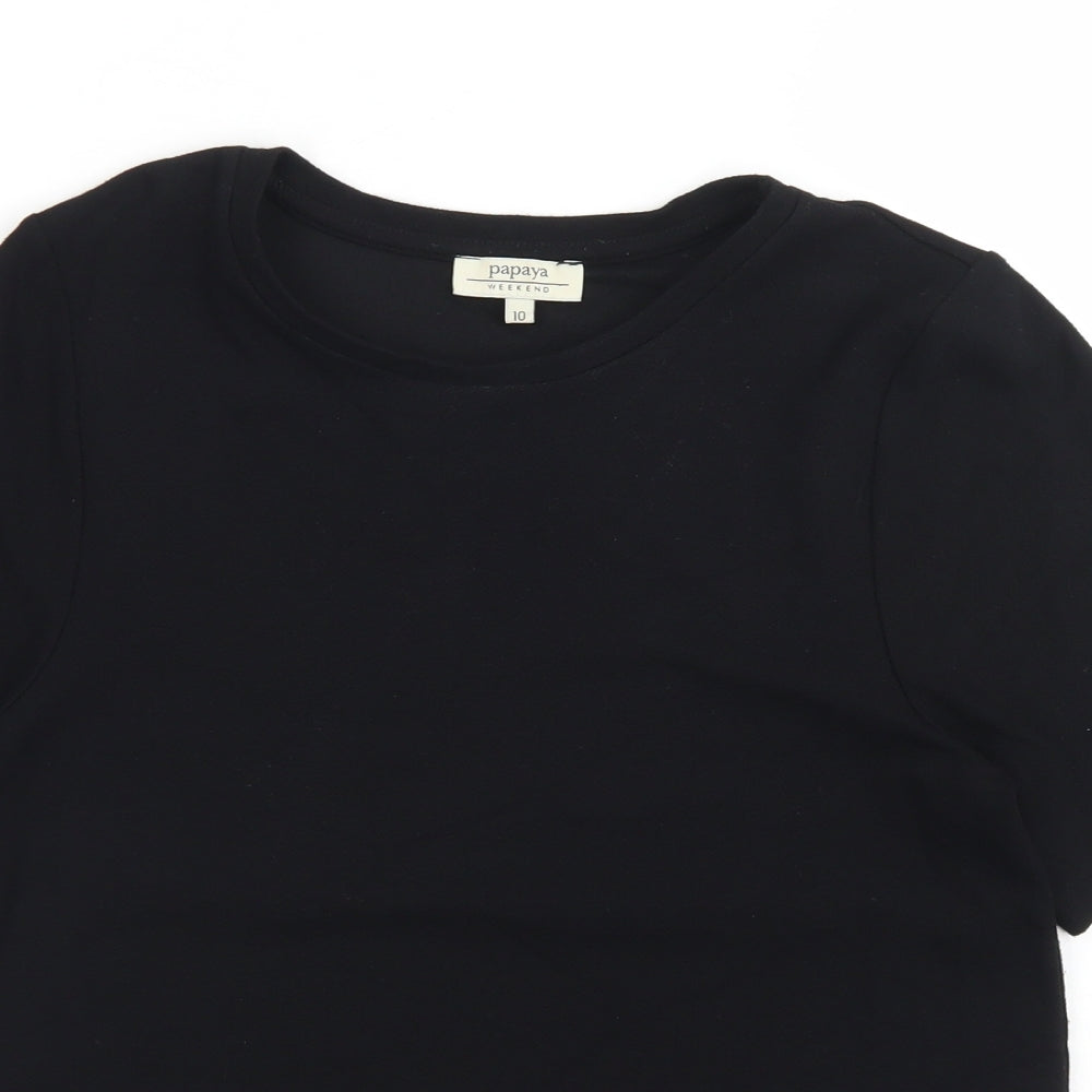 Papaya Womens Black  Viscose Basic T-Shirt Size 10 Round Neck