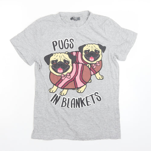Studio Womens Grey Solid Cotton  Pyjama Top Size 10   - PUGS IN BLANKETS
