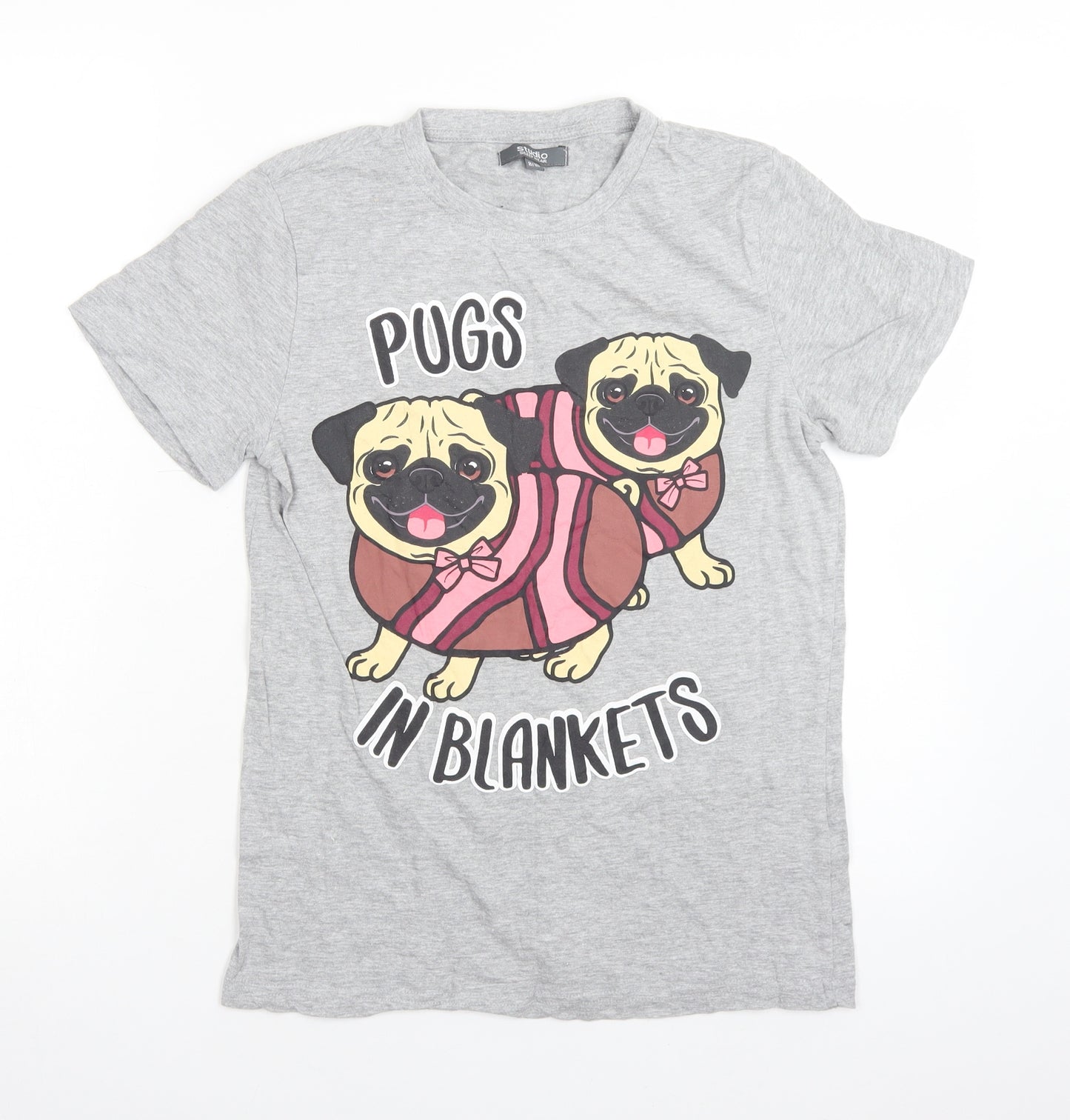 Studio Womens Grey Solid Cotton  Pyjama Top Size 10   - PUGS IN BLANKETS