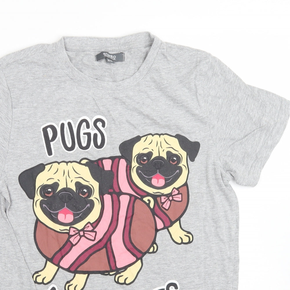 Studio Womens Grey Solid Cotton  Pyjama Top Size 10   - PUGS IN BLANKETS