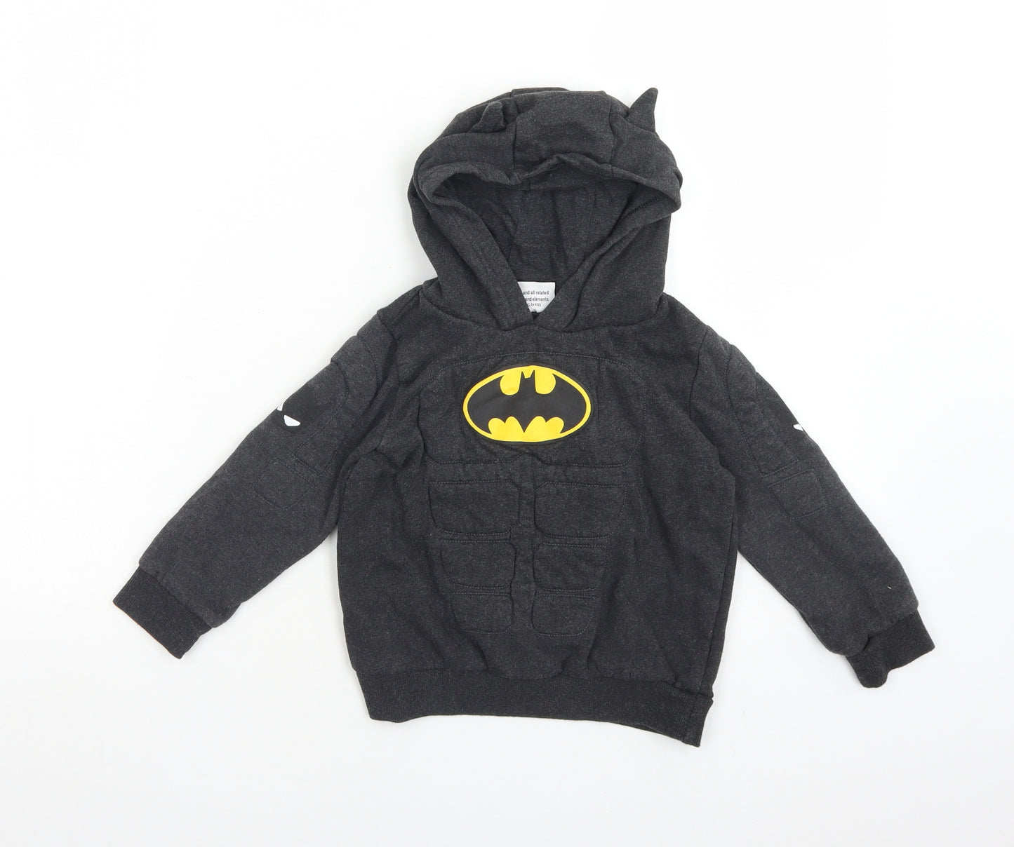 Batman Boys Grey  Cotton Pullover Hoodie Size 4-5 Years   - BATMAN