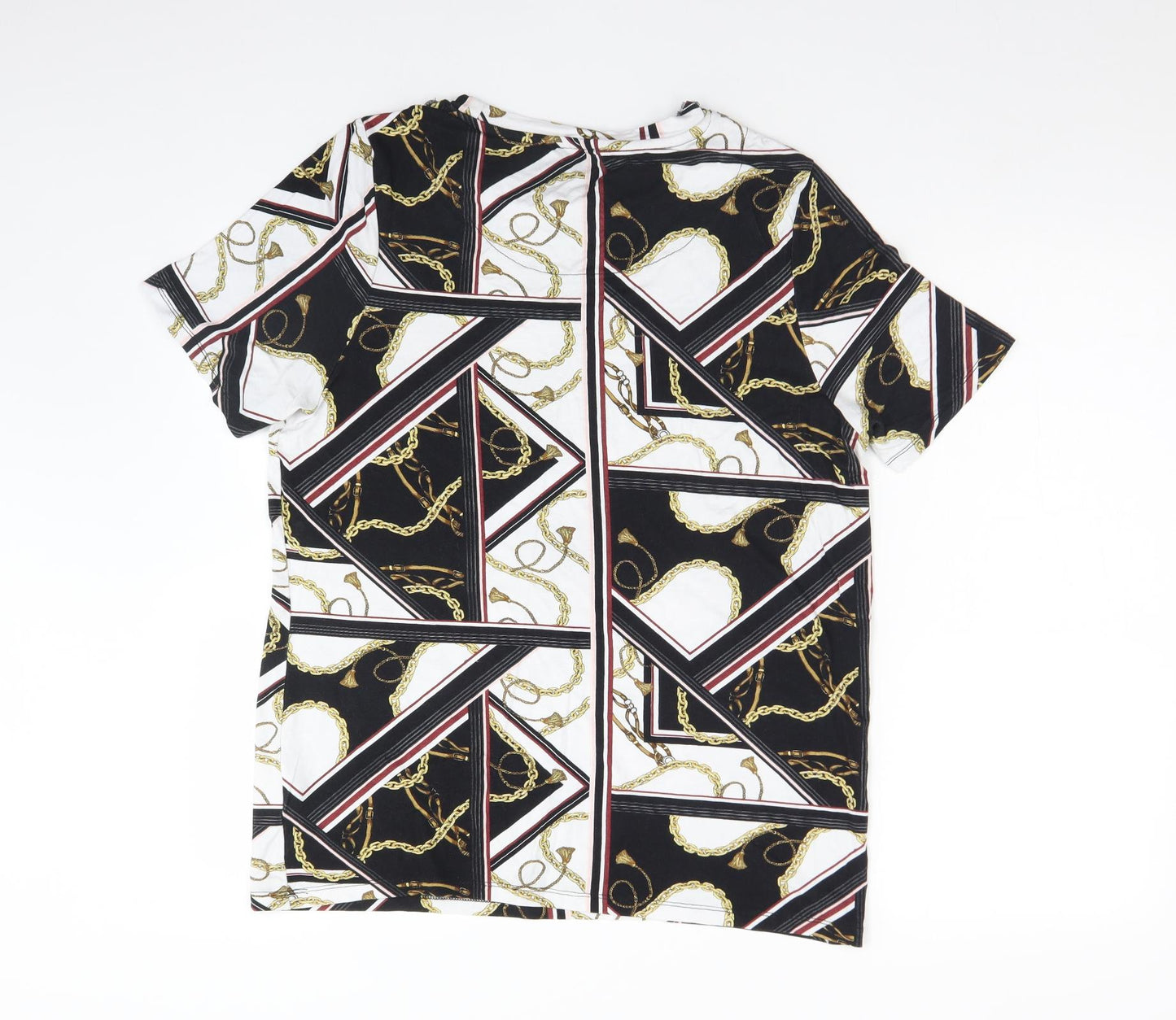 River Island Womens Multicoloured Geometric Viscose Basic T-Shirt Size 14 Round Neck