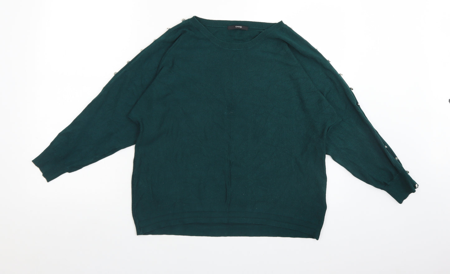 George Womens Green  Viscose Basic T-Shirt Size 14 Round Neck