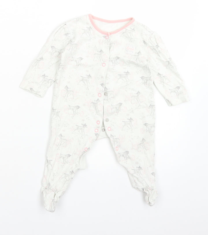 George Girls White Animal Print Cotton Babygrow One-Piece Size 3-6 Months - DINSEY. BAMBI