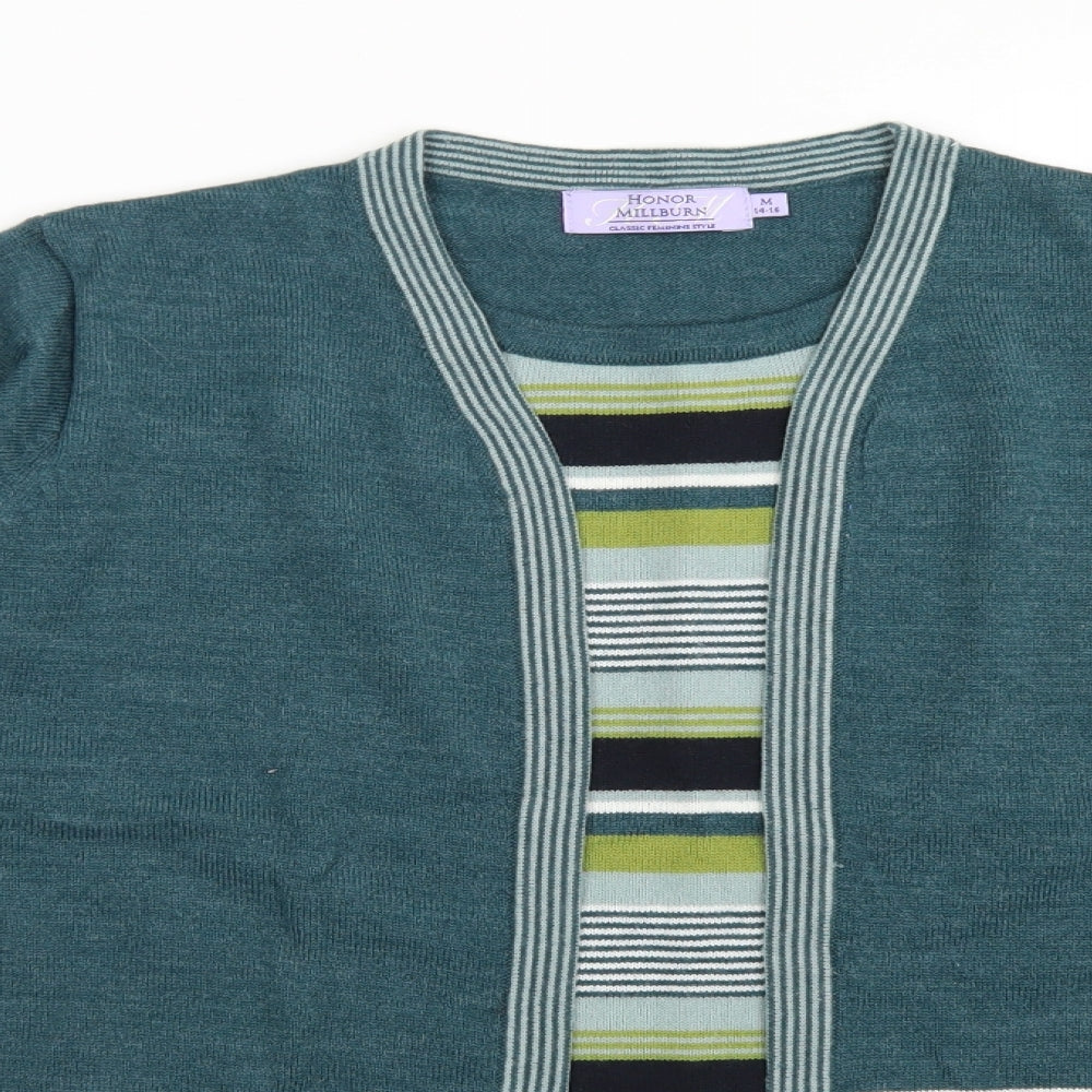 HONOR MILLBURN Womens Grey Striped Acrylic Basic T-Shirt Size M Round Neck
