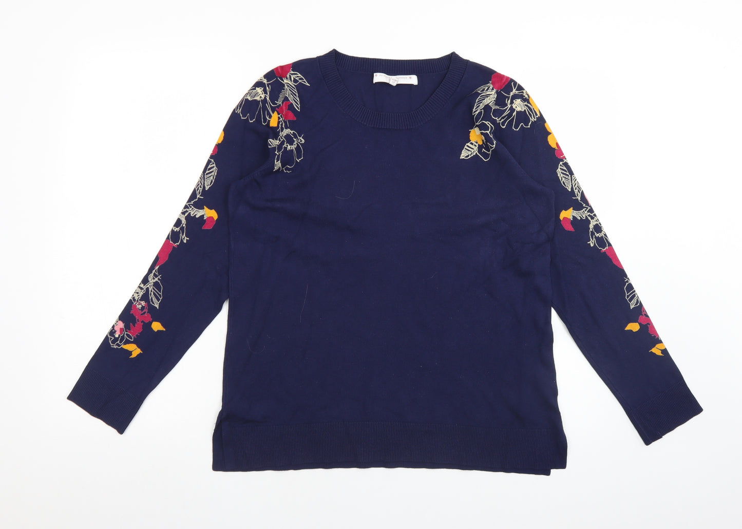 NEXT Womens Blue Crew Neck Floral Viscose Pullover Jumper Size 14