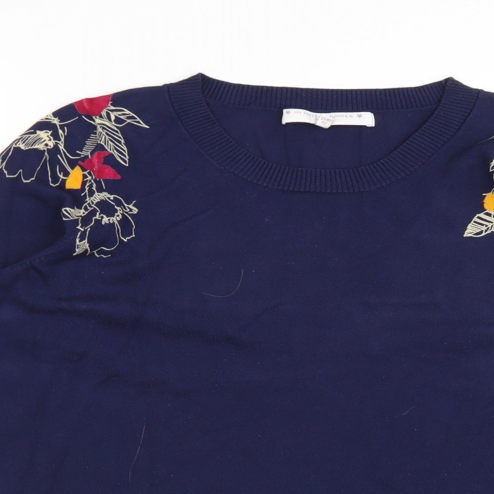 NEXT Womens Blue Crew Neck Floral Viscose Pullover Jumper Size 14