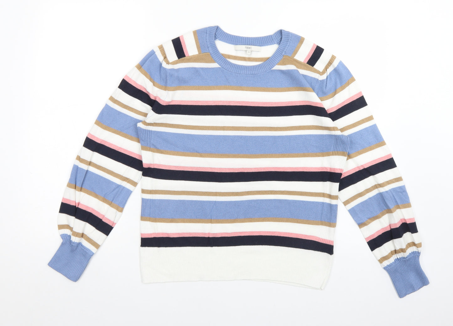 NEXT Womens Multicoloured Crew Neck Striped Polyester Pullover Jumper Size 14