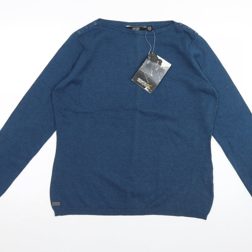 Regatta Womens Blue Boat Neck  Cotton Pullover Jumper Size 14