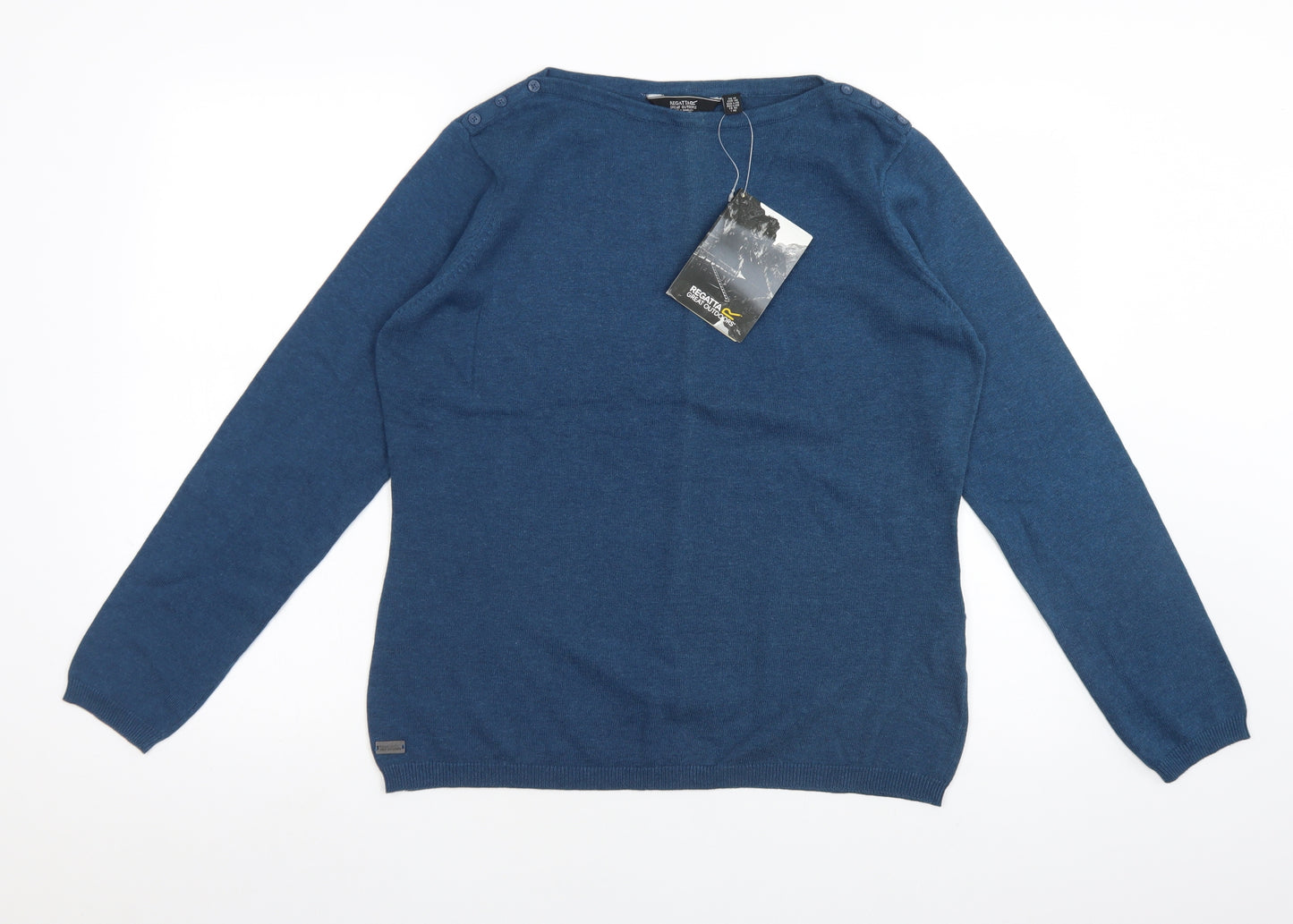 Regatta Womens Blue Boat Neck  Cotton Pullover Jumper Size 14