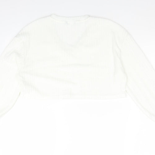 SheIn Womens White Striped Polyester Cropped T-Shirt Size S V-Neck