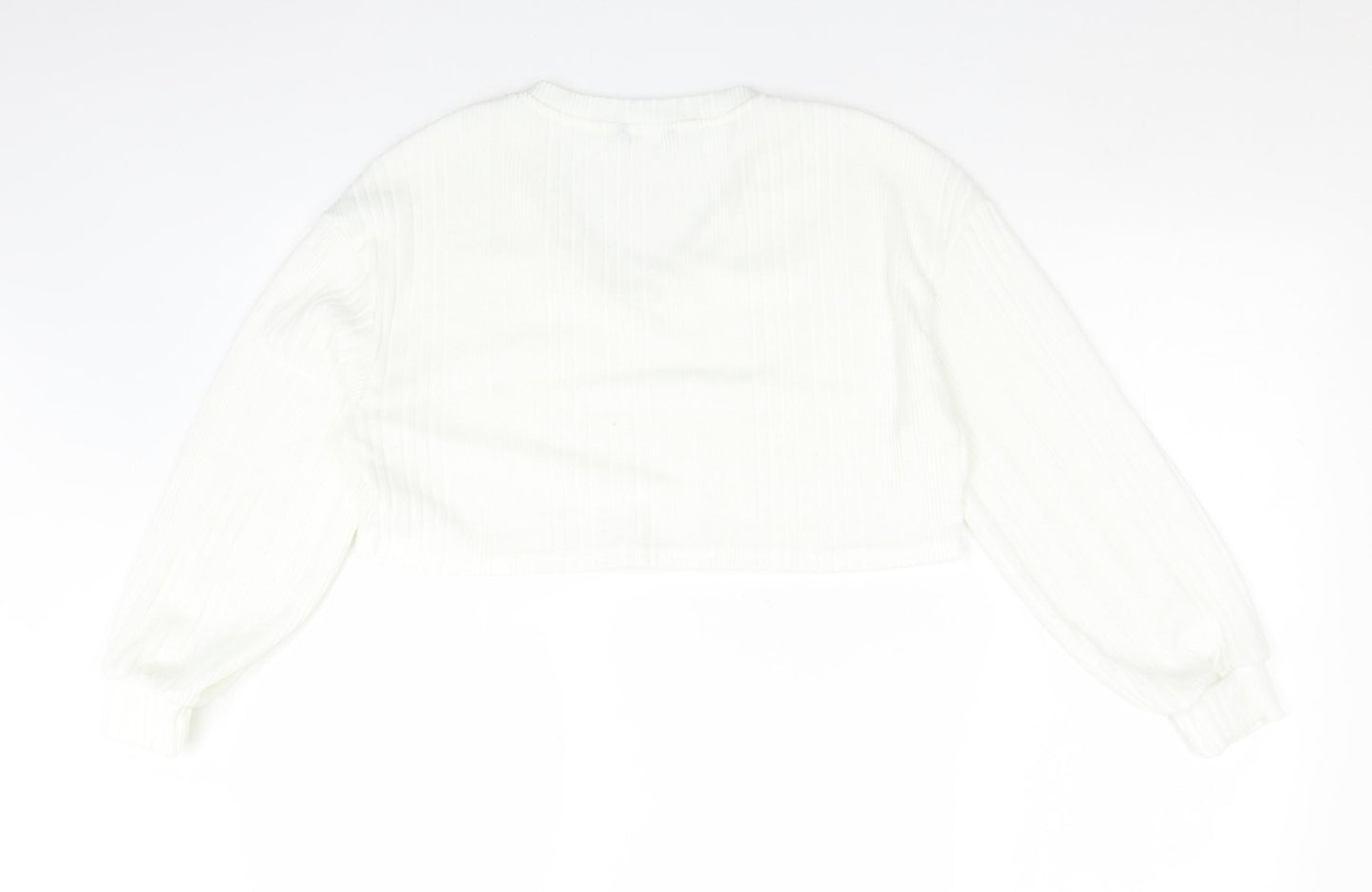 SheIn Womens White Striped Polyester Cropped T-Shirt Size S V-Neck