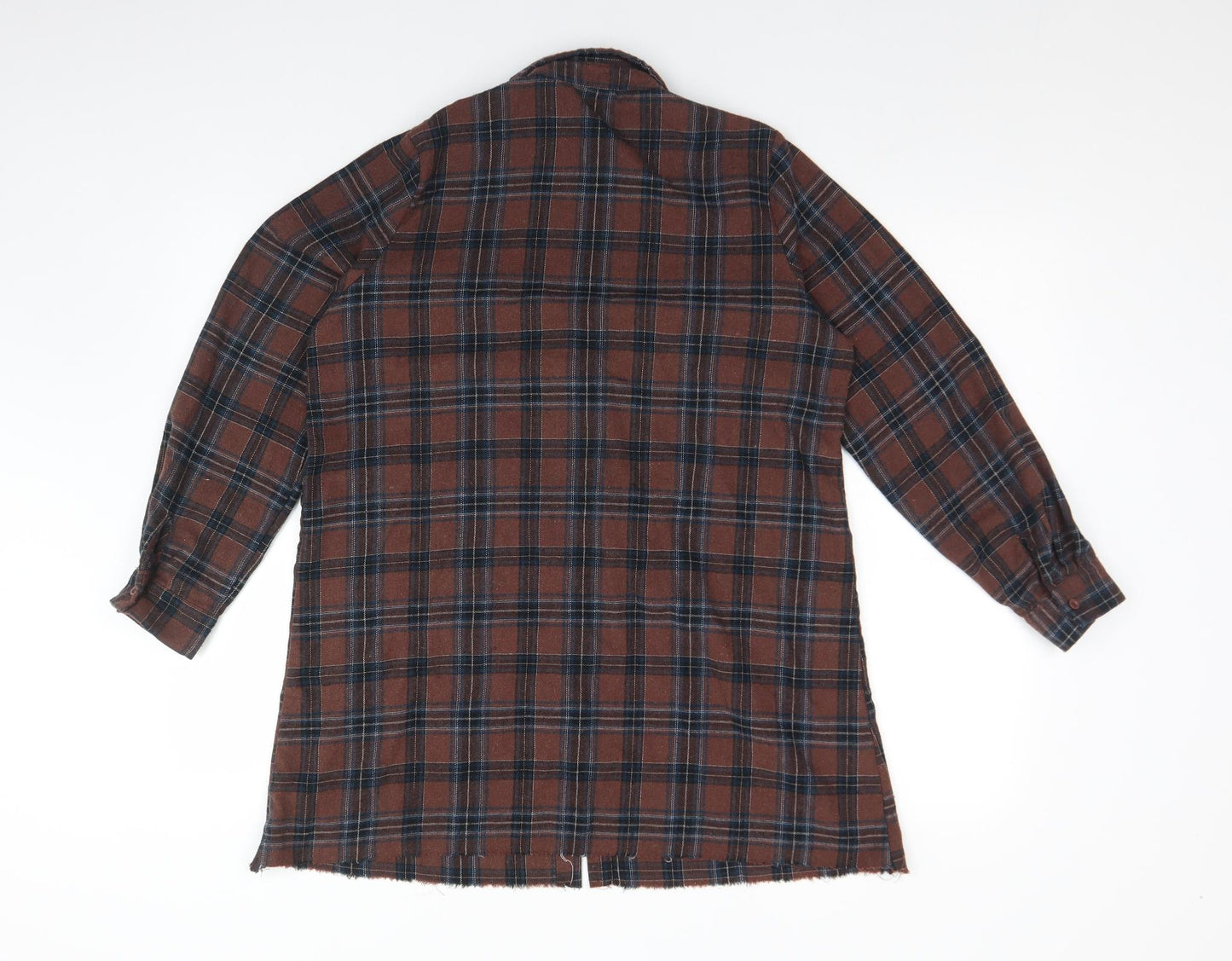 Boohoo Womens Brown Check Cotton Basic Button-Up Size 6 Collared