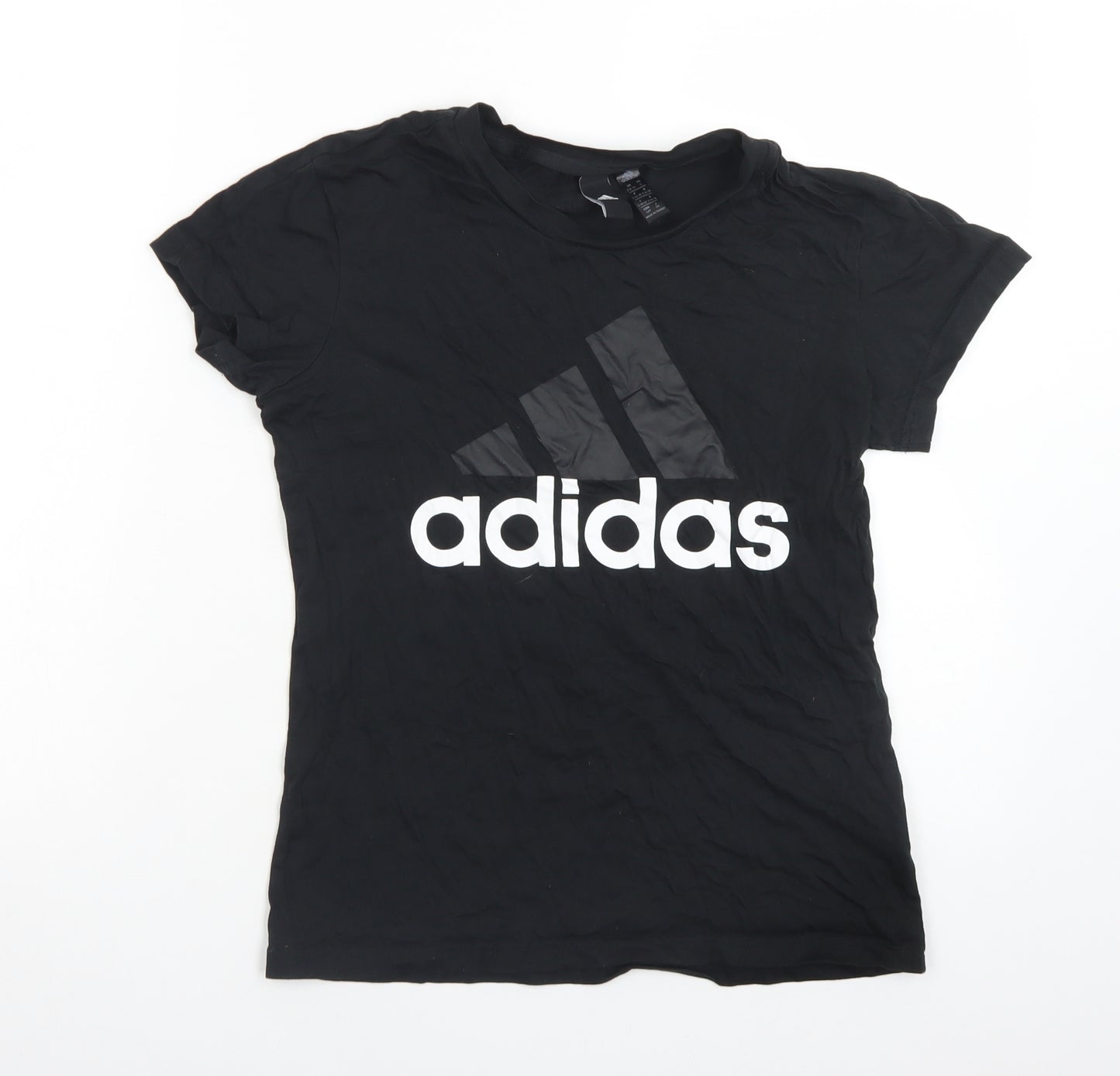 adidas Womens Black  Cotton Basic T-Shirt Size S Round Neck