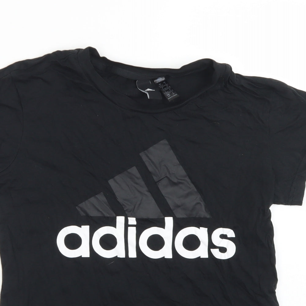 adidas Womens Black  Cotton Basic T-Shirt Size S Round Neck