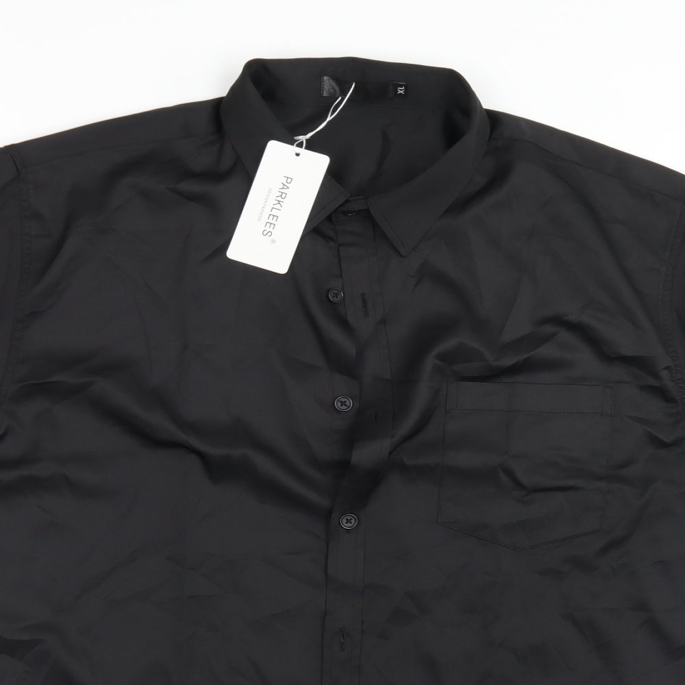 PARKLEES Mens Black  Polyester  Button-Up Size XL Collared