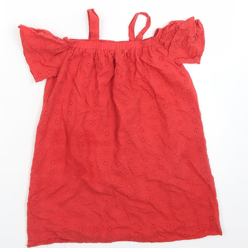 Primark Girls Red Floral Cotton A-Line  Size 7-8 Years  Square Neck