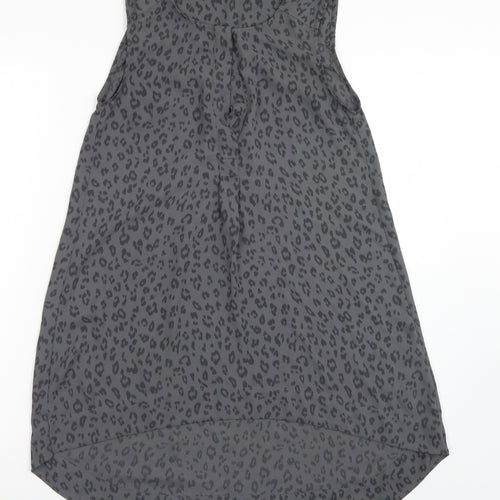 H&M Womens Grey Animal Print Polyester Basic T-Shirt Size 6 Round Neck