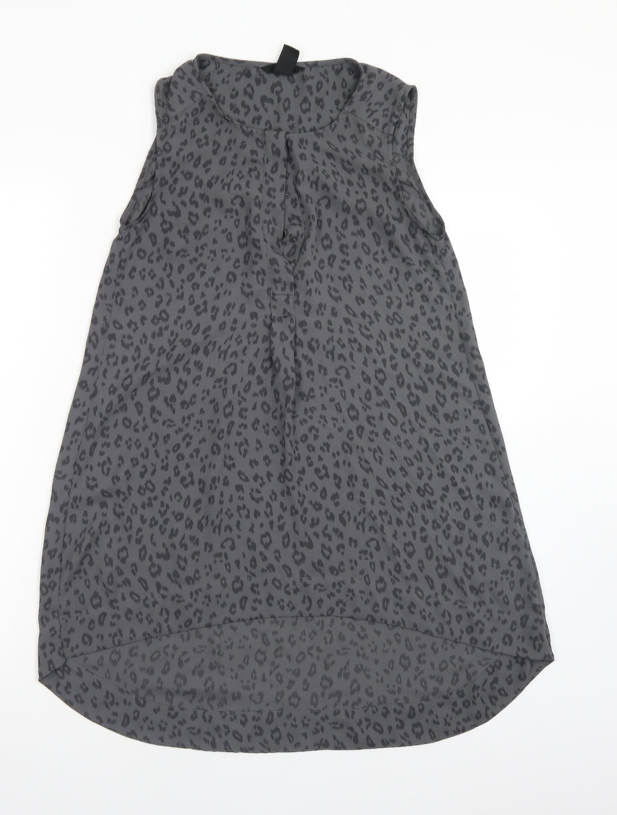 H&M Womens Grey Animal Print Polyester Basic T-Shirt Size 6 Round Neck