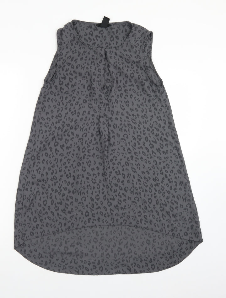 H&M Womens Grey Animal Print Polyester Basic T-Shirt Size 6 Round Neck