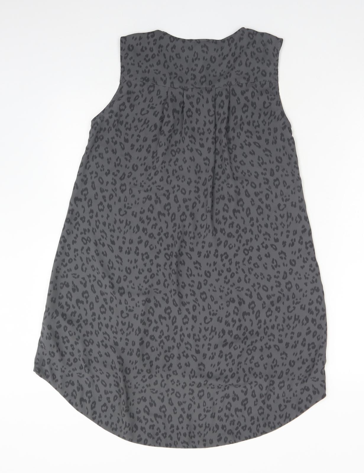 H&M Womens Grey Animal Print Polyester Basic T-Shirt Size 6 Round Neck