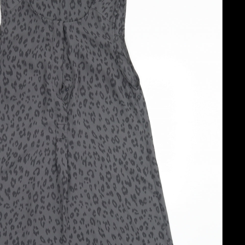 H&M Womens Grey Animal Print Polyester Basic T-Shirt Size 6 Round Neck