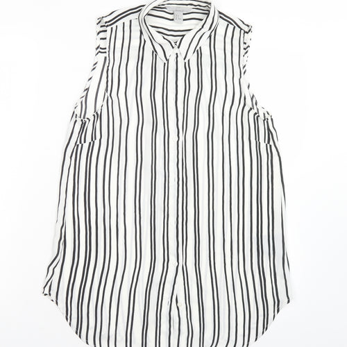 H&M Womens Multicoloured Striped Polyester Basic Blouse Size 8 Collared